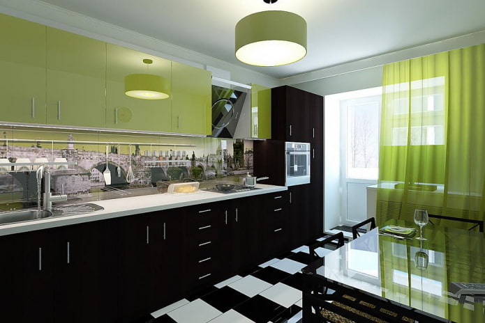 interno della cucina nei toni del nero e del verde