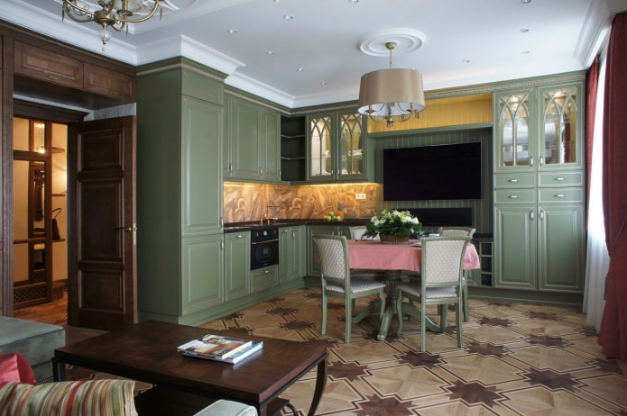 cucina nei toni del verde in stile classico