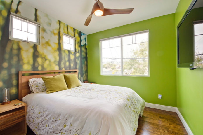 decorazione della camera da letto nei toni del verde