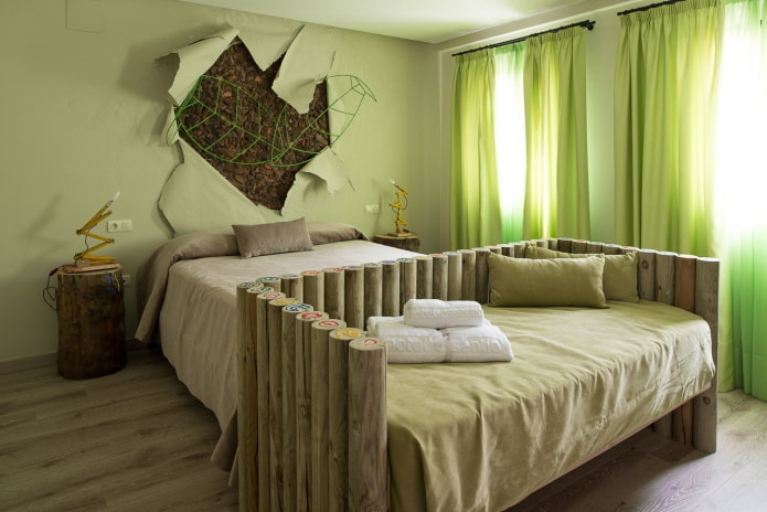 camera da letto verde in stile ecologico