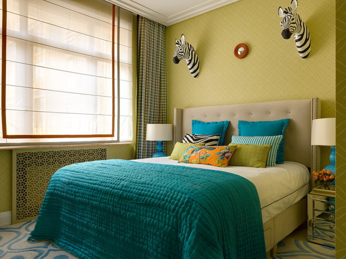 interno della camera da letto in tonalità pistacchio