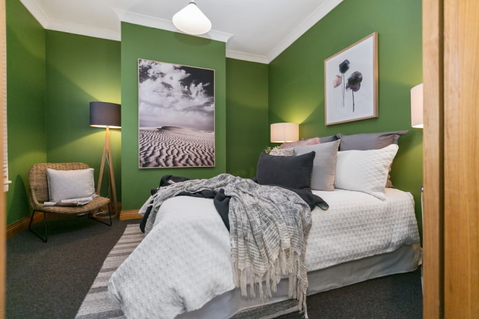 arredamento della camera da letto nei toni del verde