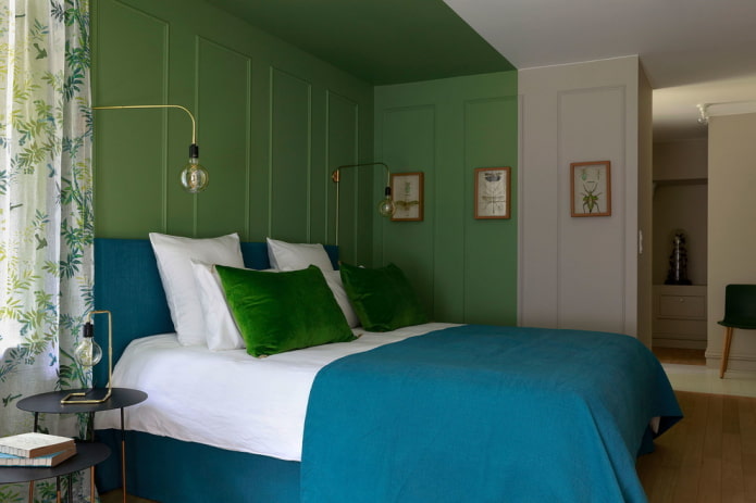 arredamento della camera da letto nei toni del verde