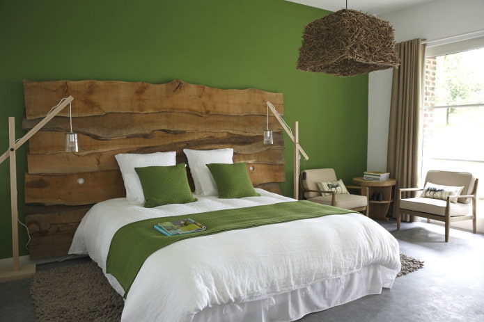 design della camera da letto nei toni del verde