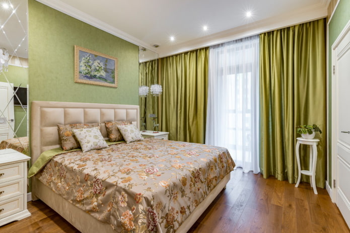 illuminazione degli interni della camera da letto nei toni del verde