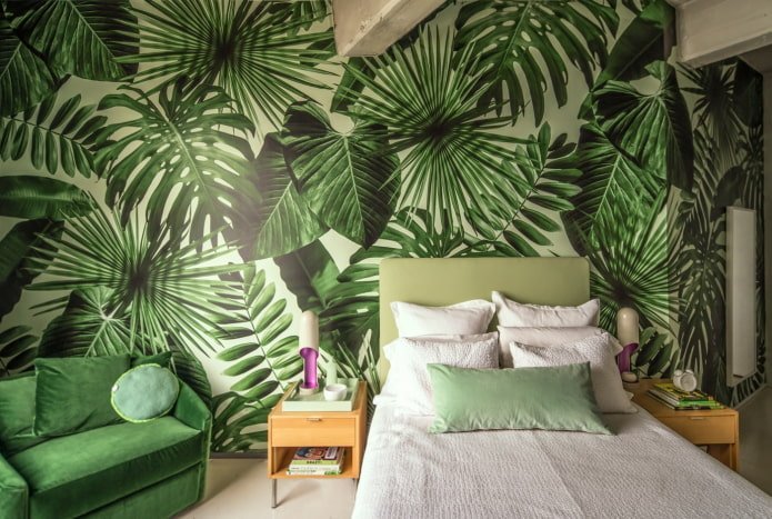 design della camera da letto nei toni del verde