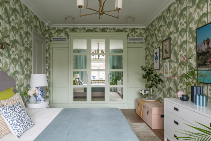 decorazione della camera da letto nei toni del verde