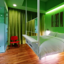 Camera da letto verde: tonalità, combinazioni, scelta delle finiture, mobili, tende, illuminazione-0