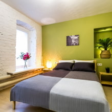 Camera da letto verde: tonalità, combinazioni, scelta delle finiture, mobili, tende, illuminazione-2
