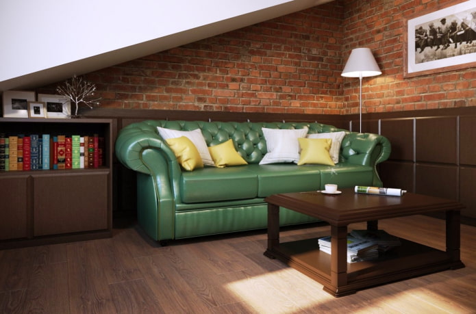 divano Chesterfield verde all'interno