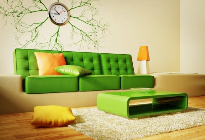 divano verde acido negli interni
