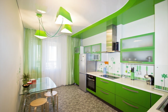 struttura del soffitto bianco e verde in cucina