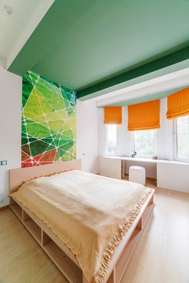 struttura del soffitto verde in camera da letto