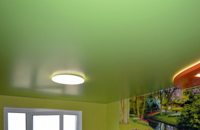 soffitto teso in raso verde
