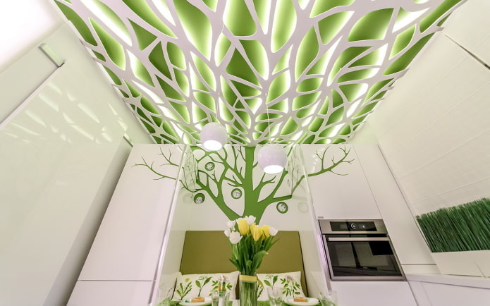struttura del soffitto traforata bianca e verde