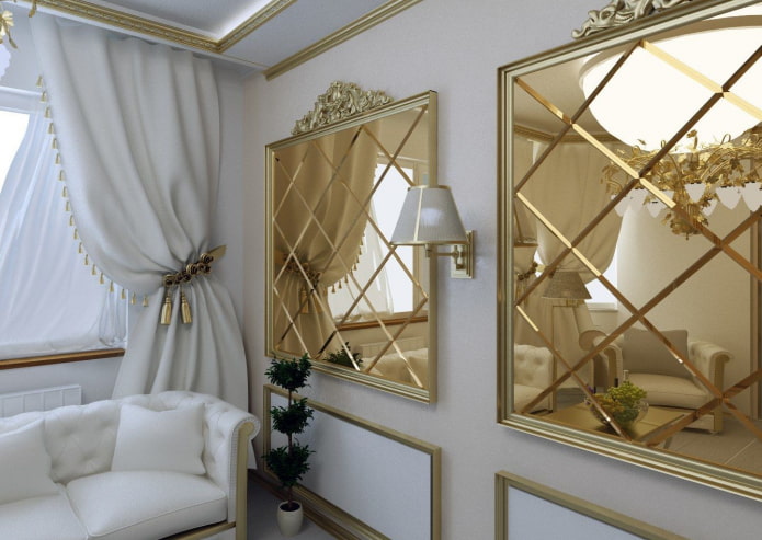 specchi bisellati con cornice a baguette all'interno