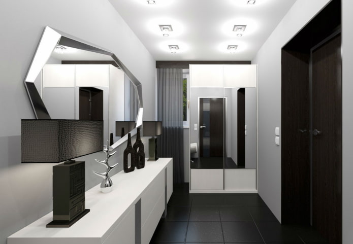 specchio all'interno del corridoio in stile high-tech