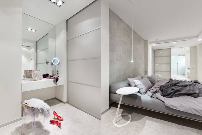 specchio all'interno della camera da letto in stile minimalista