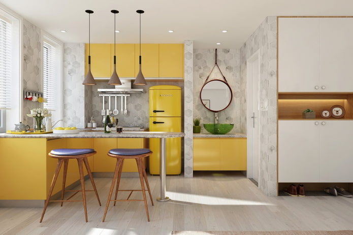 decorazione della cucina nei toni del giallo