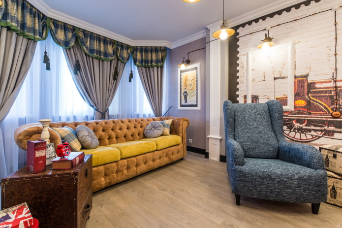 divano Chesterfield giallo all'interno