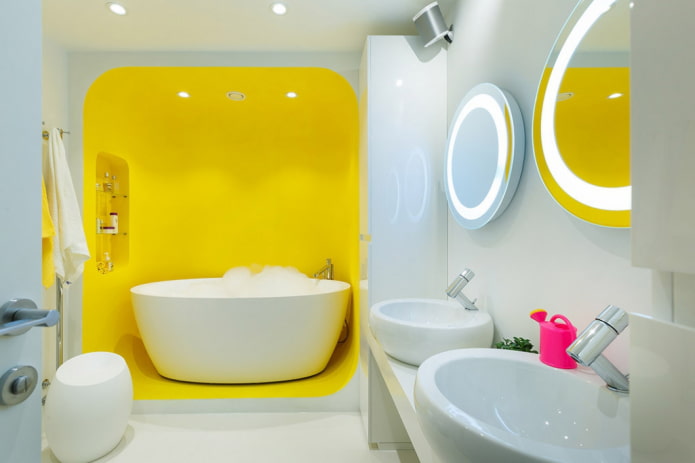 bagno futuristico con nicchia gialla