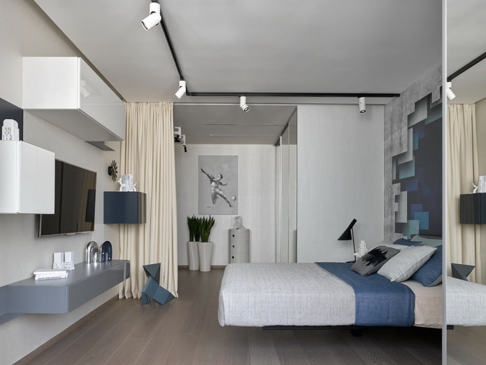 camera da letto suddivisione in zone con tende