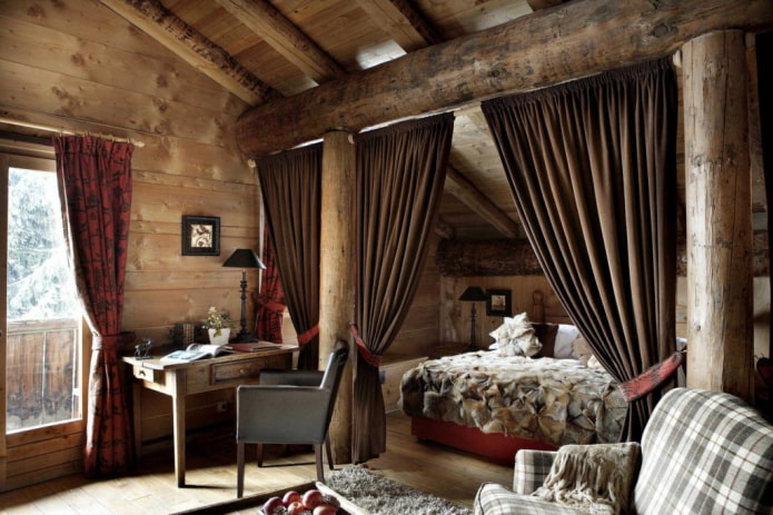 zonizzazione di una stanza in stile country con tende