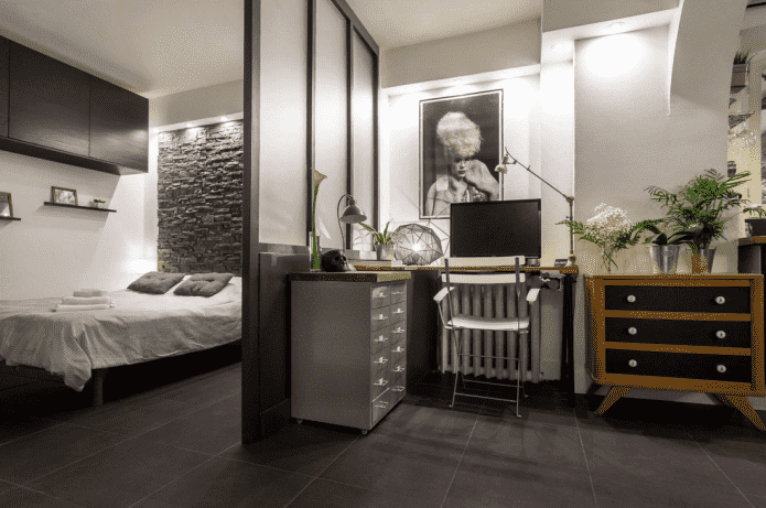 zonizzazione dell'interno di una camera da letto con ufficio