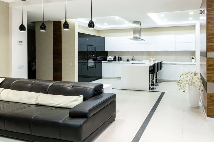 zonizzazione con illuminazione all'interno della cucina-soggiorno