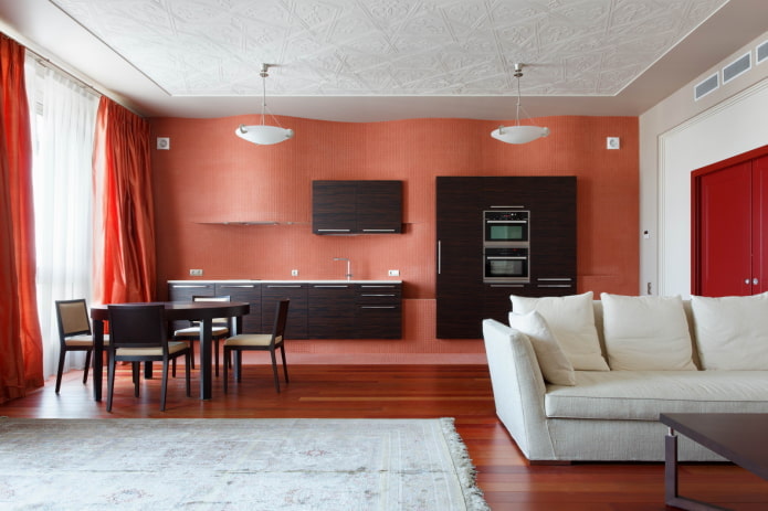 zonizzazione del colore all'interno della cucina-soggiorno